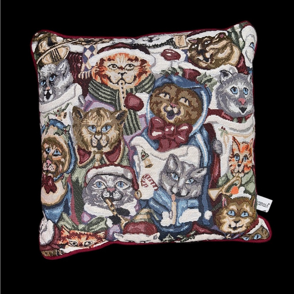 Vintage Christmas Cat Pillow